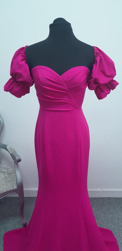 Stunning Hot Pink Off-Shoulder Evening & Prom Dress – Size US 2 (UK 6)