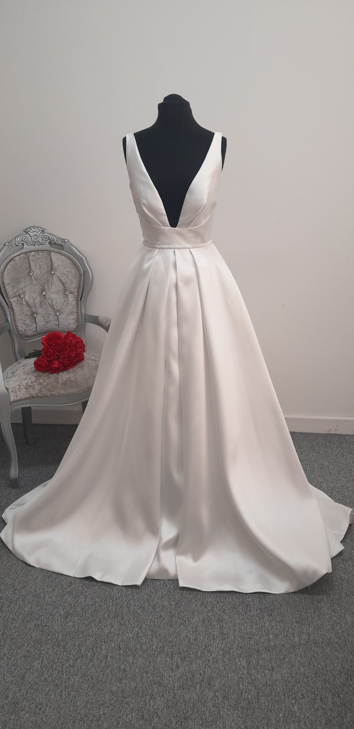 Ivory mikado satin wedding dress UK 12 with pockets