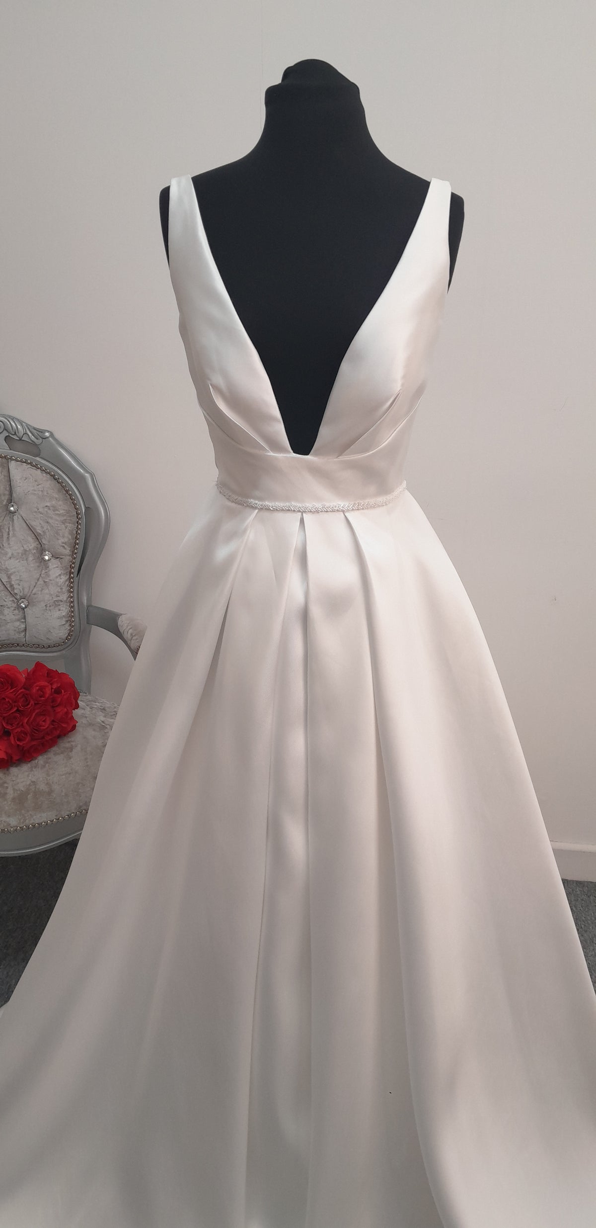 Ivory mikado satin wedding dress UK 12 with pockets