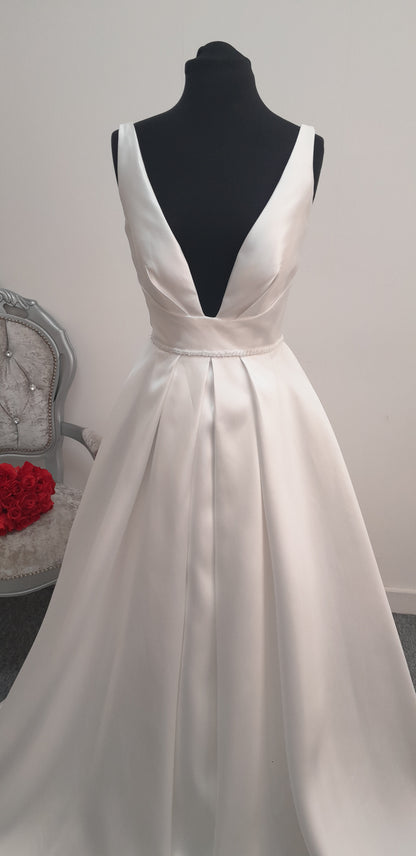 Ivory mikado satin wedding dress UK 12 with pockets