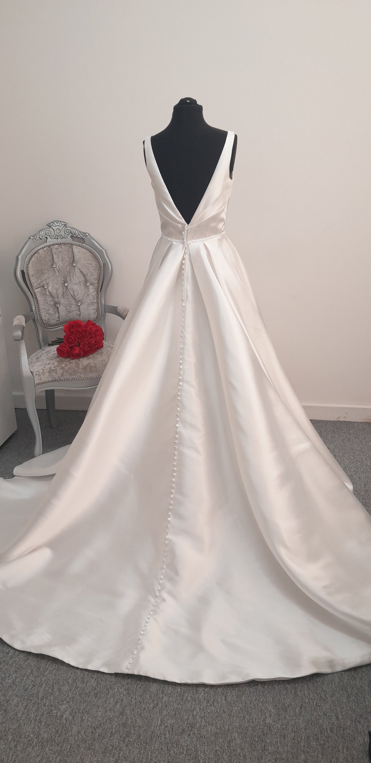 Ivory mikado satin wedding dress UK 12 with pockets