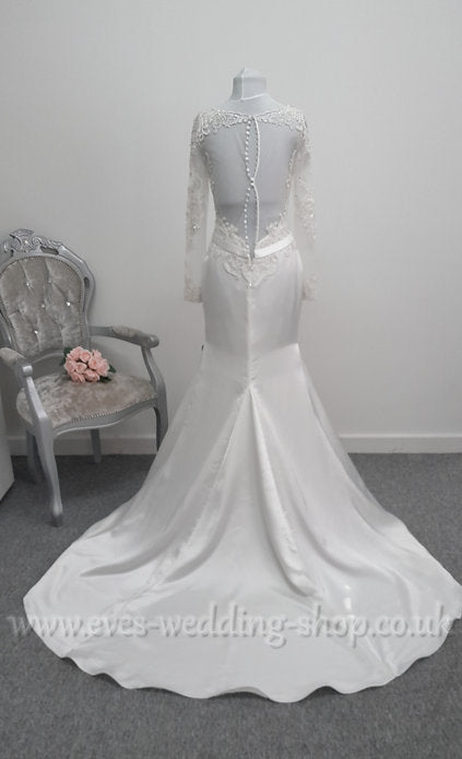 Demetrios ivory satin wedding dress with sleeves UK 8