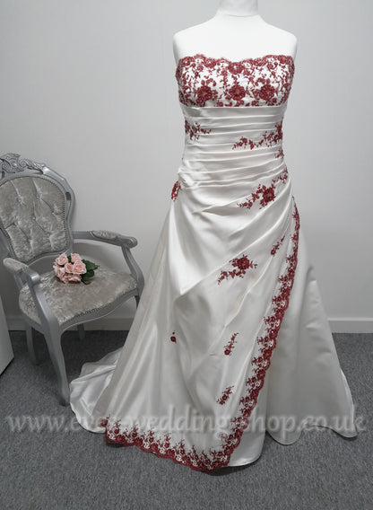 Julian & Adam ivory / burgundy wedding dress UK size 30