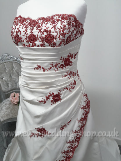 Julian & Adam ivory / burgundy wedding dress UK size 30