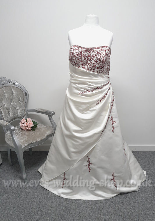 Romantica ''Eleanor'' ivory burgundy wedding dress UK 28/30