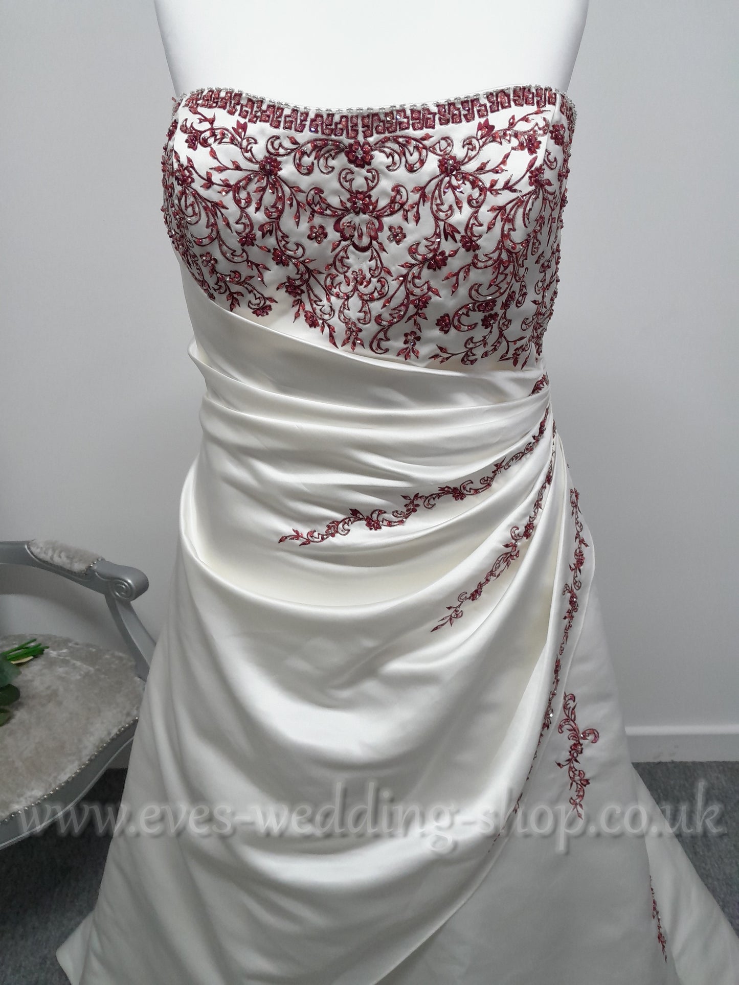 Romantica ''Eleanor'' ivory burgundy wedding dress UK 28/30