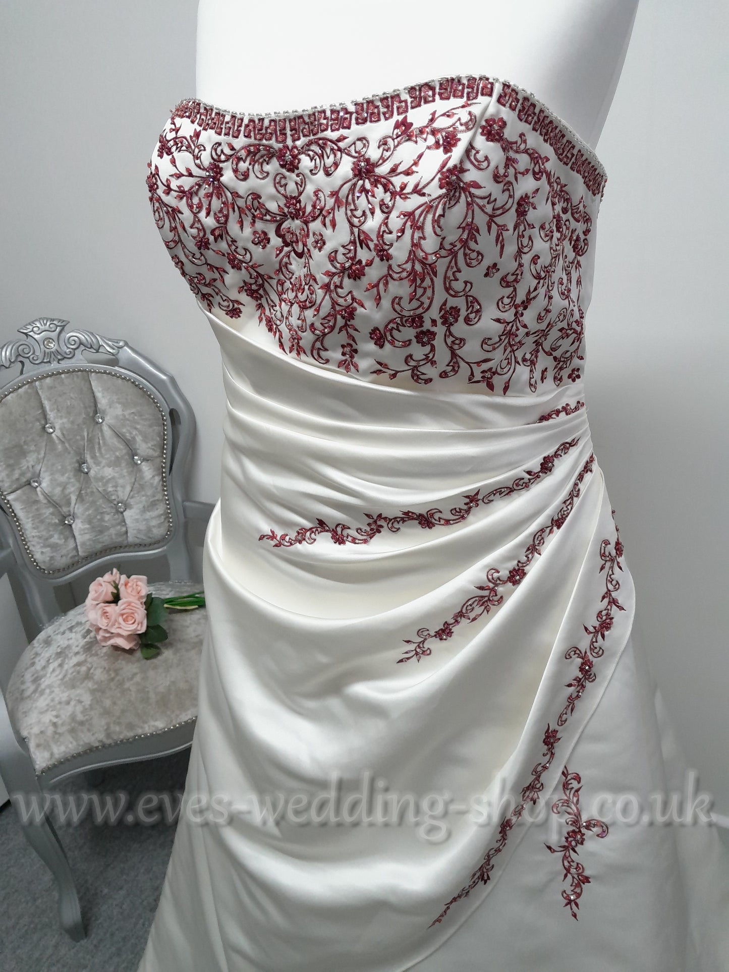 Romantica ''Eleanor'' ivory burgundy wedding dress UK 28/30