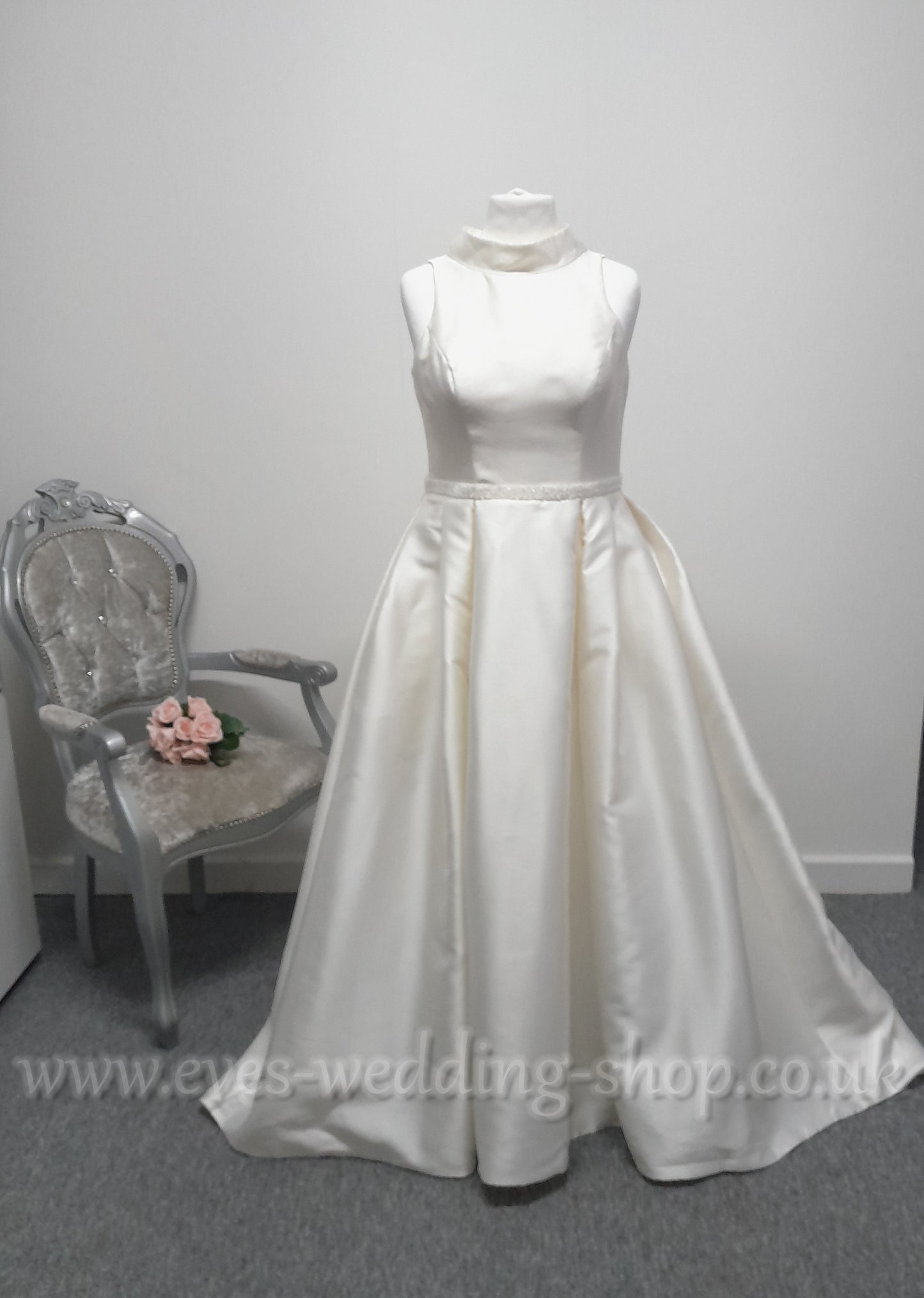 High neck Berketex  ivory wedding dress with hidden pockets UK 16