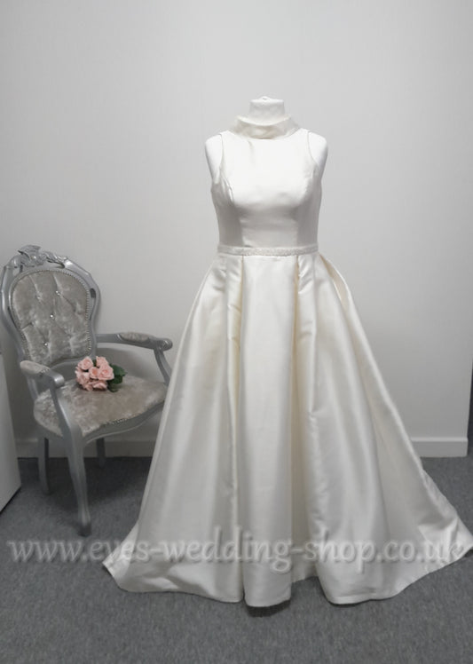 High neck Berketex  ivory wedding dress with hidden pockets UK 16