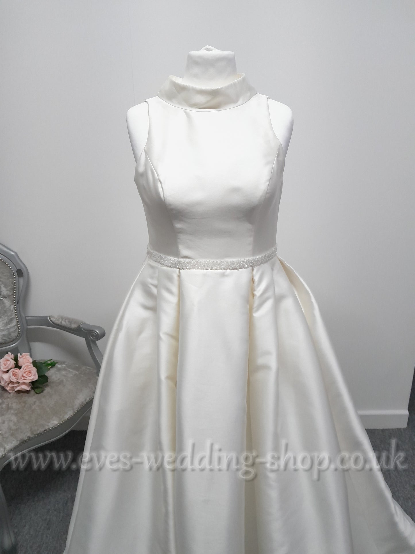 High neck Berketex  ivory wedding dress with hidden pockets UK 16