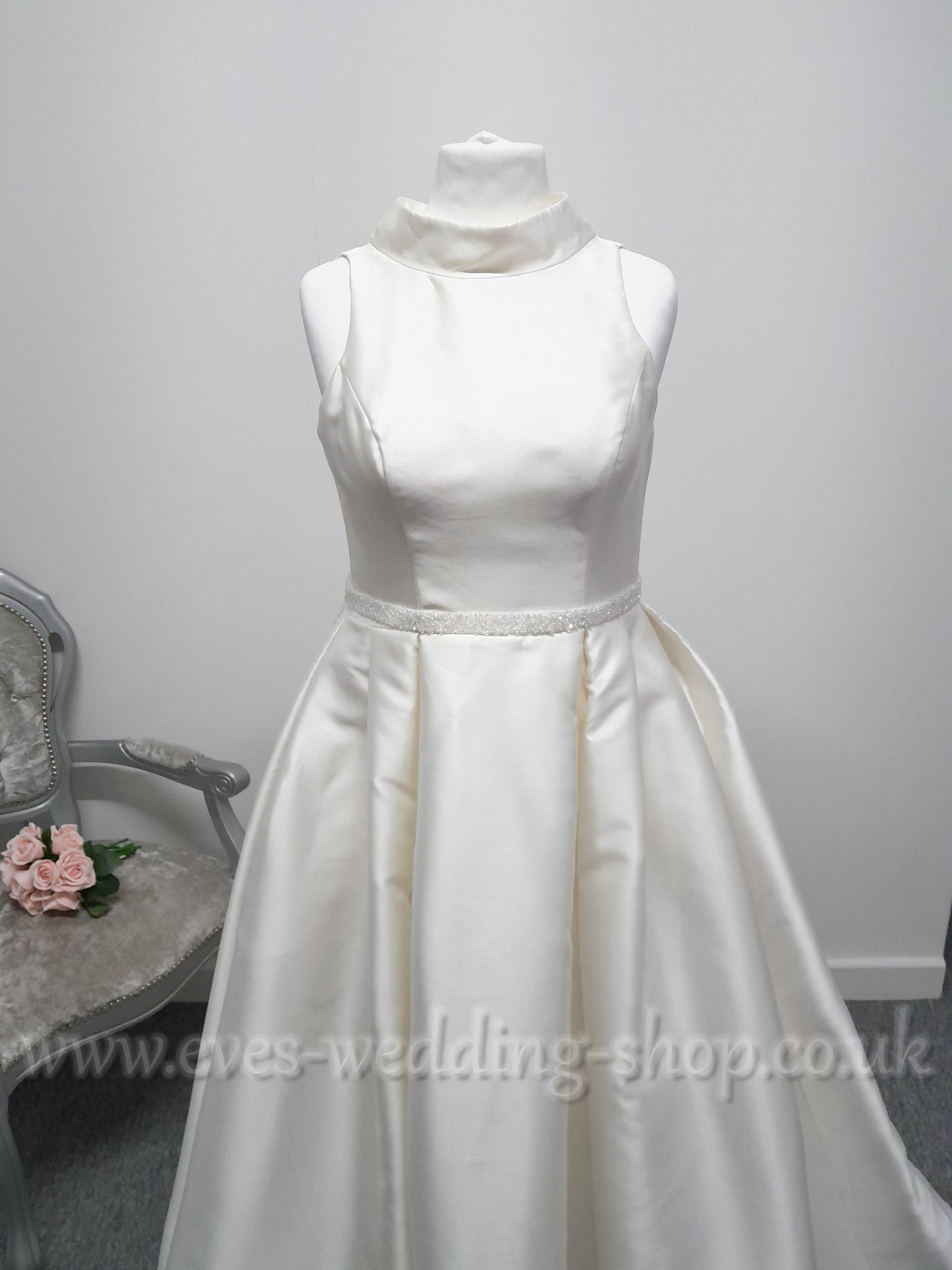 High neck Berketex  ivory wedding dress with hidden pockets UK 16