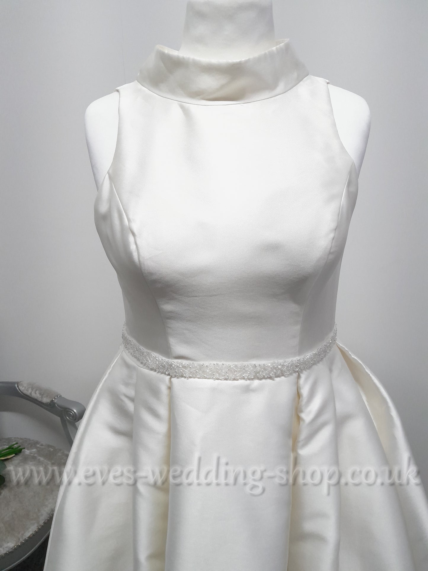 High neck Berketex  ivory wedding dress with hidden pockets UK 16