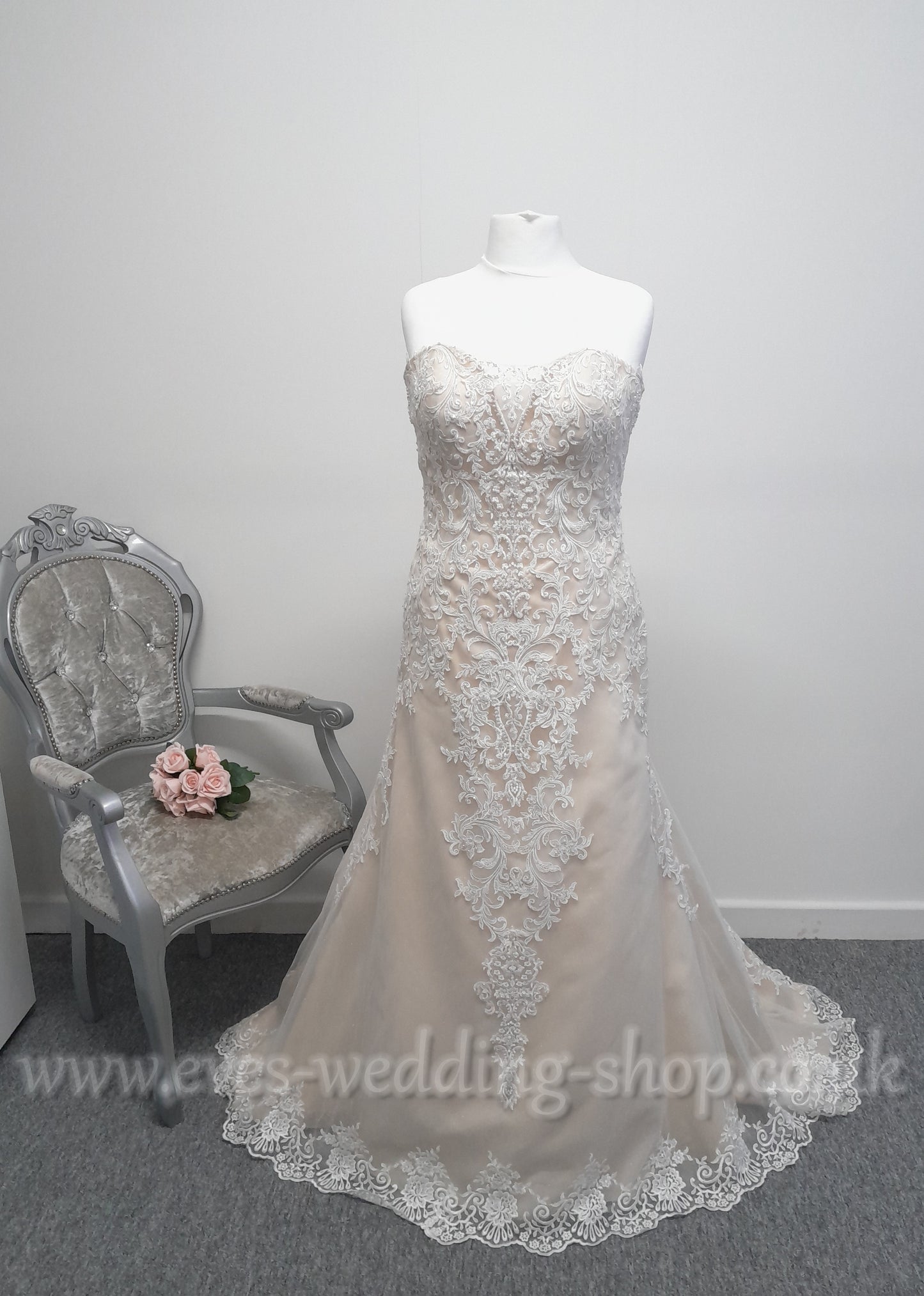 Romantica ''Catalina'' ivory/rum pink wedding dress UK 18
