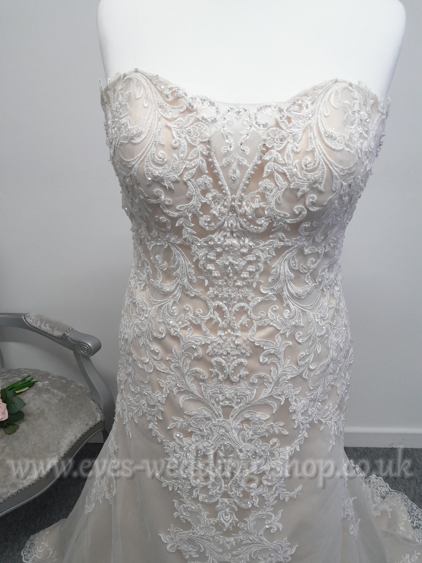 Romantica ''Catalina'' ivory/rum pink wedding dress UK 18