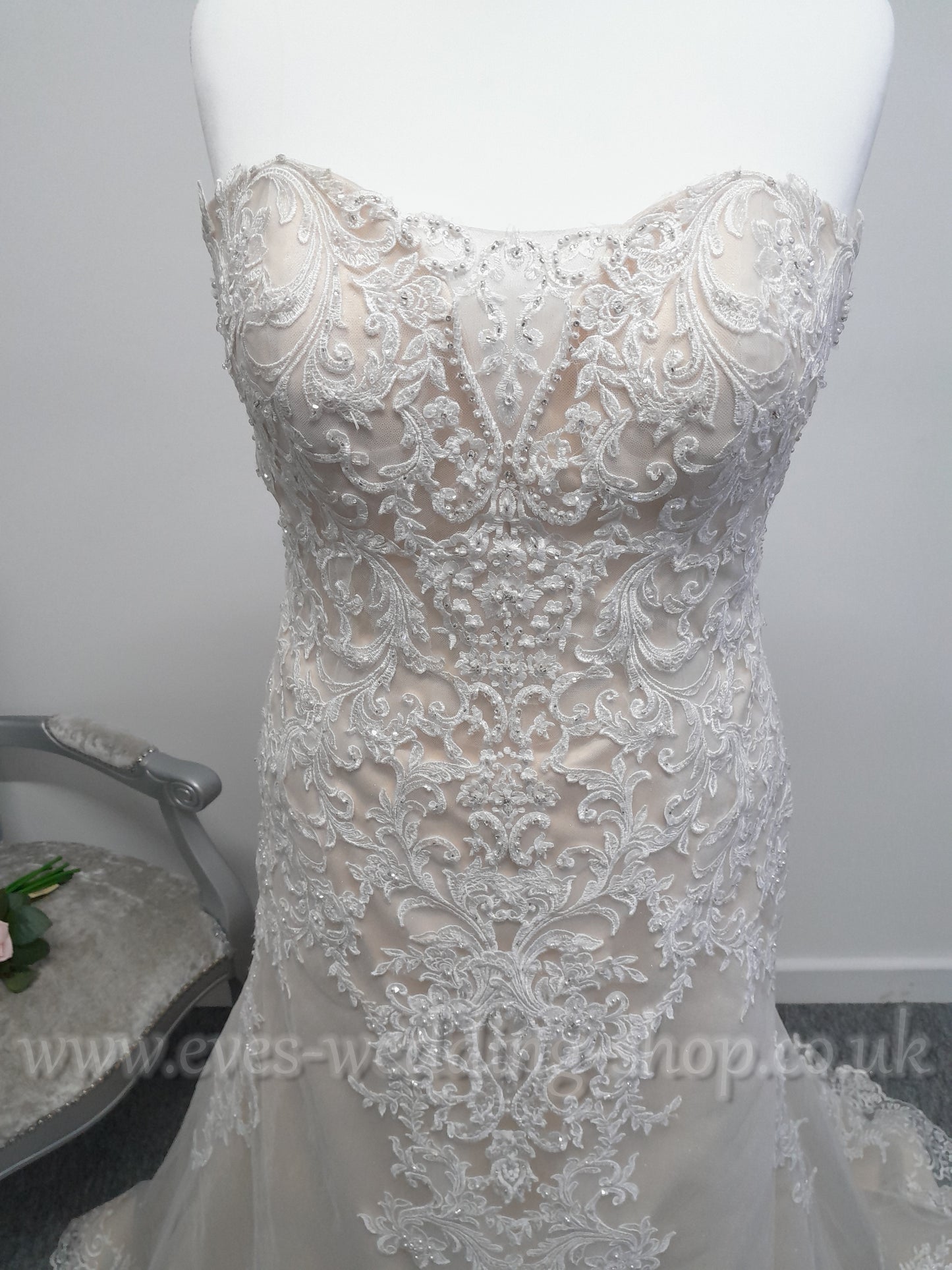 Romantica ''Catalina'' ivory/rum pink wedding dress UK 18
