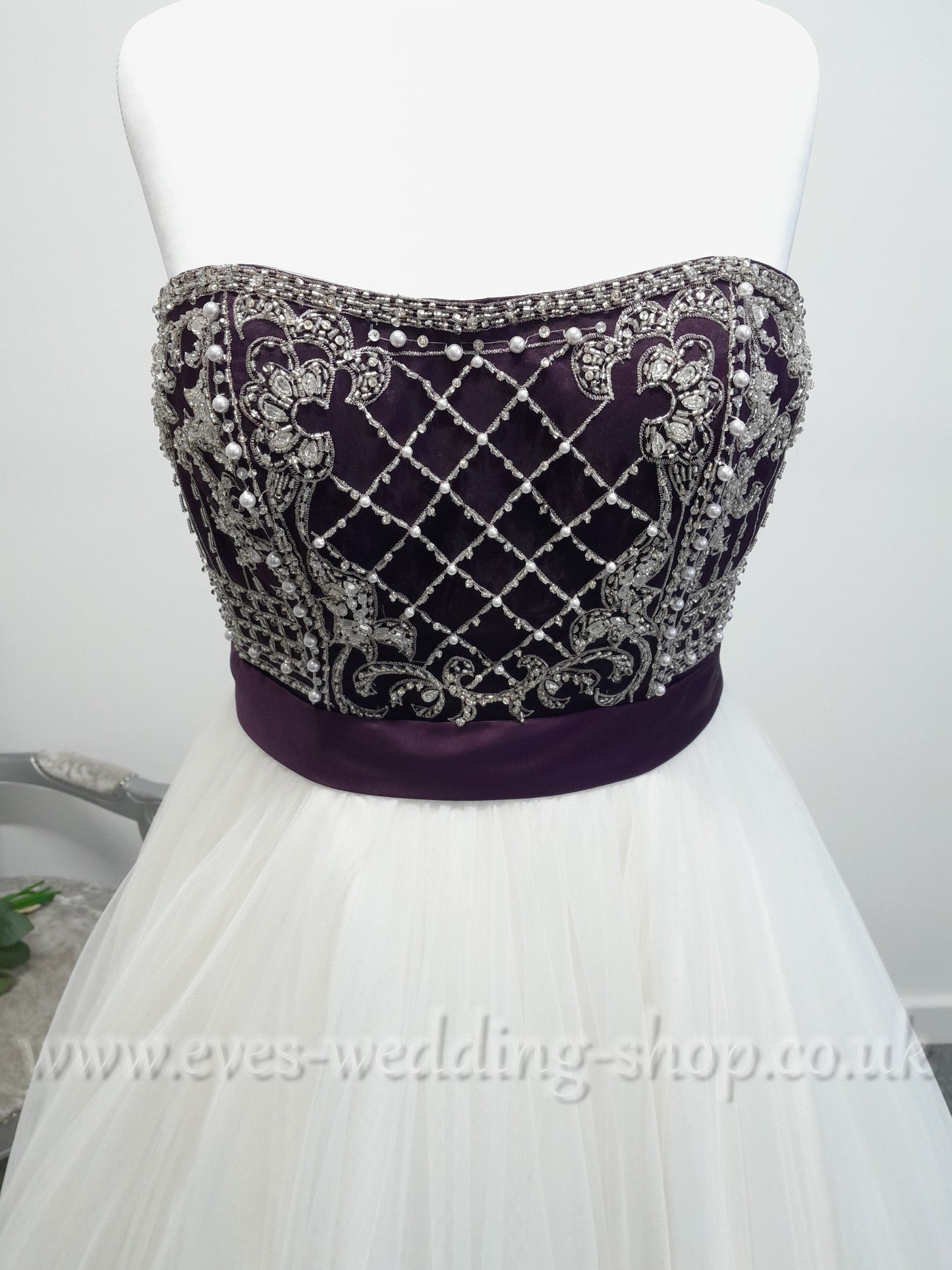 Alfred Angelo ivory / grape wedding dress UK 18