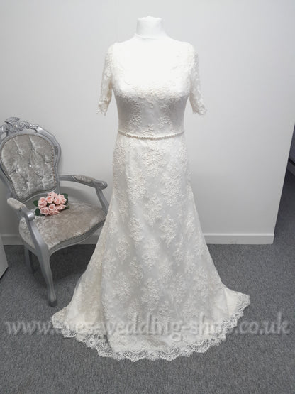 White Rose Graceful WP387 lace warm ivory wedding dress UK 18
