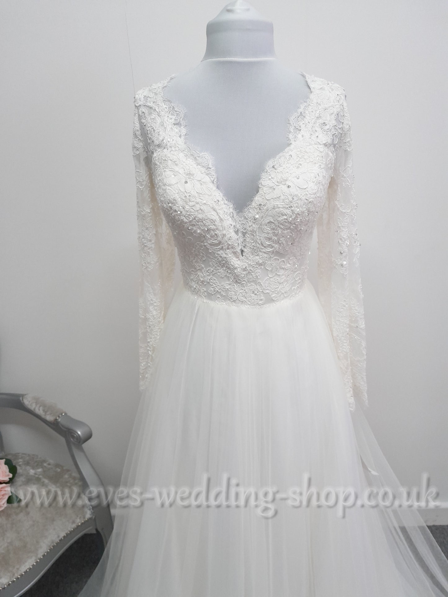 Eternity bride D5842  ivory wedding dress with sleeves UK 10
