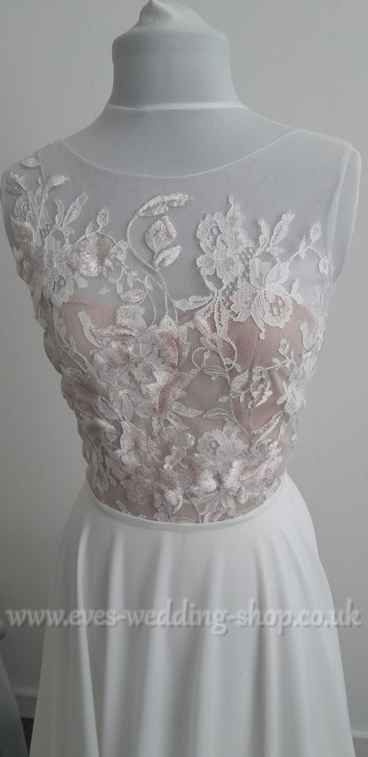 Ivory floral E. Ferrara chiffon wedding dress UK 12