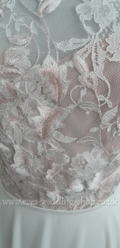 Ivory floral E. Ferrara chiffon wedding dress UK 12