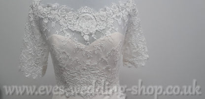 Ivory / warm ivory E. Ferrara crepe wedding dress with sleeves UK 12