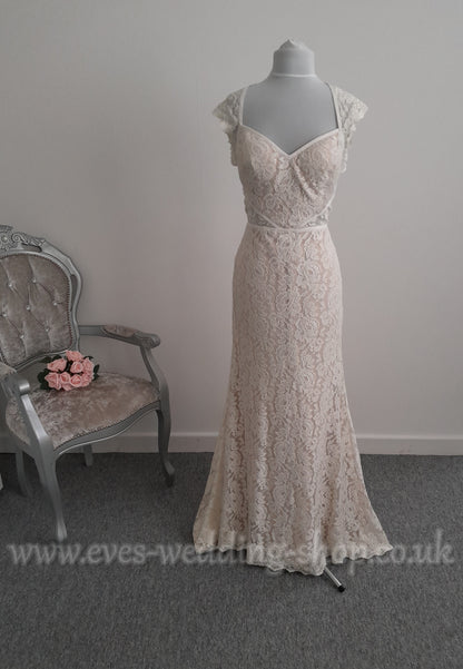 Watters ''Twilla'' ivory champagne lace wedding dress  UK 8
