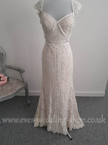 Watters ''Twilla'' ivory champagne lace wedding dress  UK 8