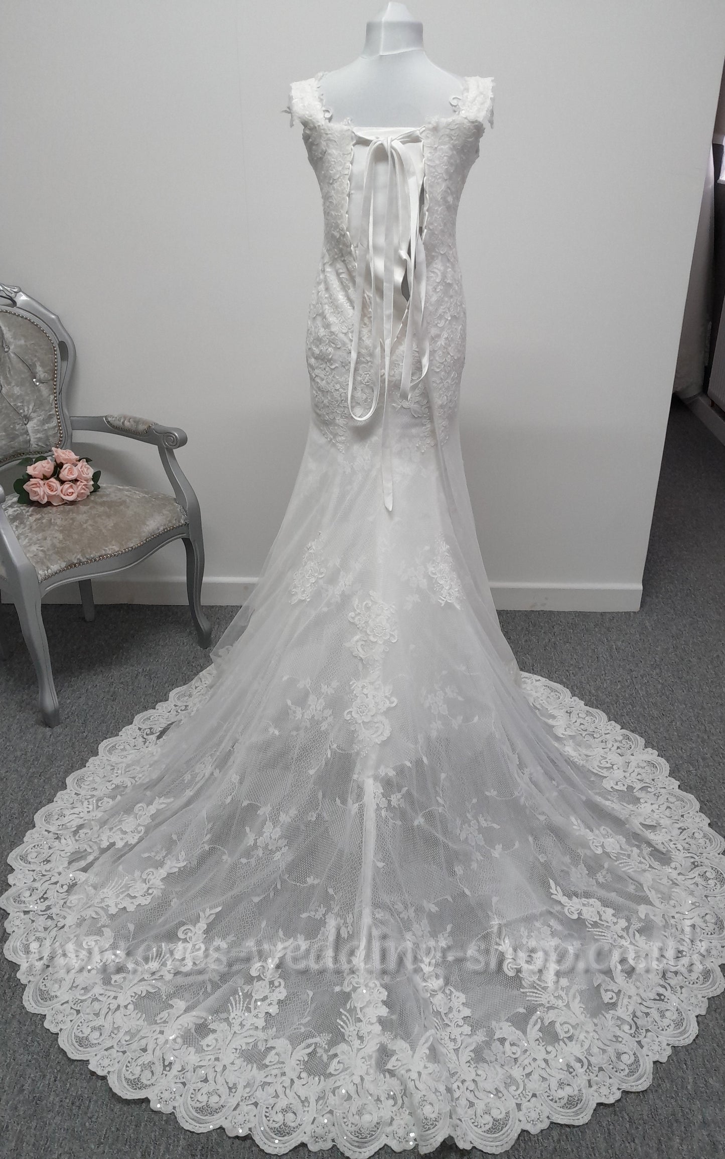 Victoria Kay ivory lace wedding dress with straps UK 12