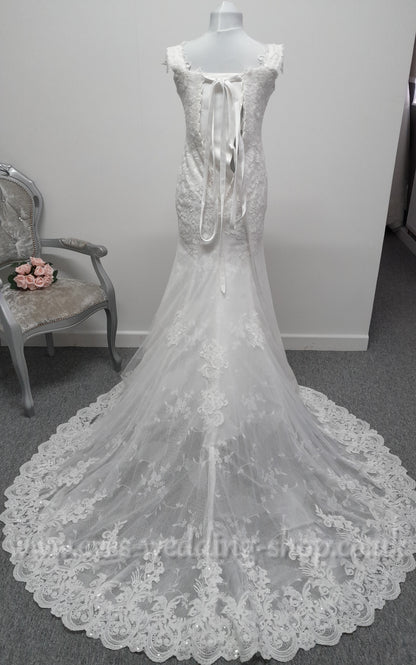 Victoria Kay ivory lace wedding dress with straps UK 12