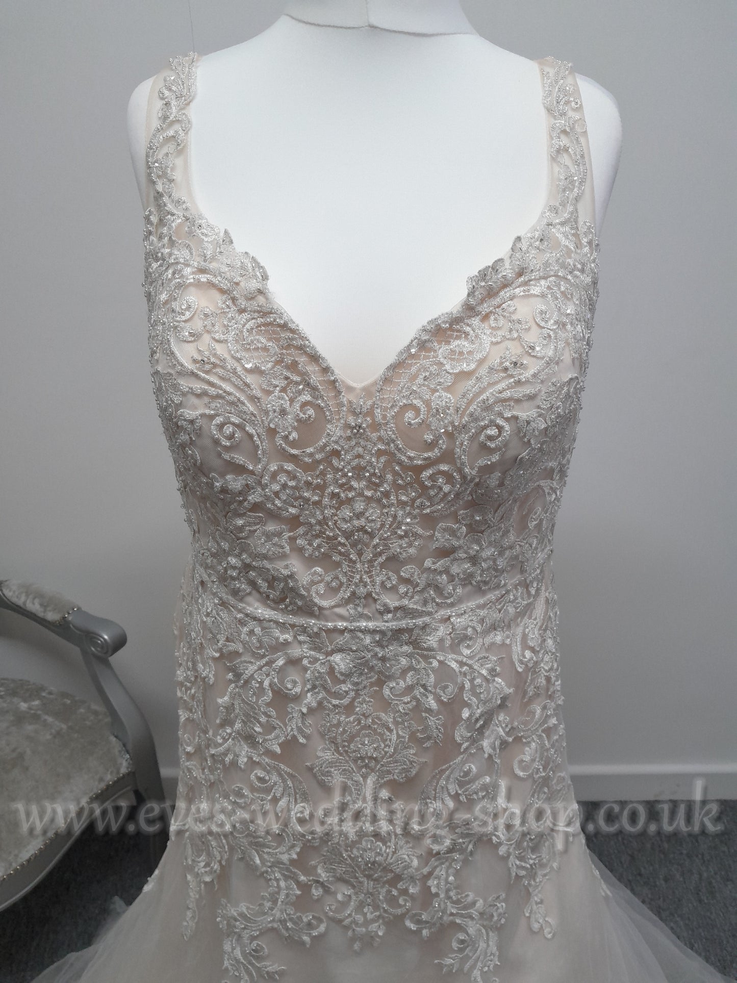 Victoria Kay ivory rum pink  tulle lace mermaid wedding dress UK 18