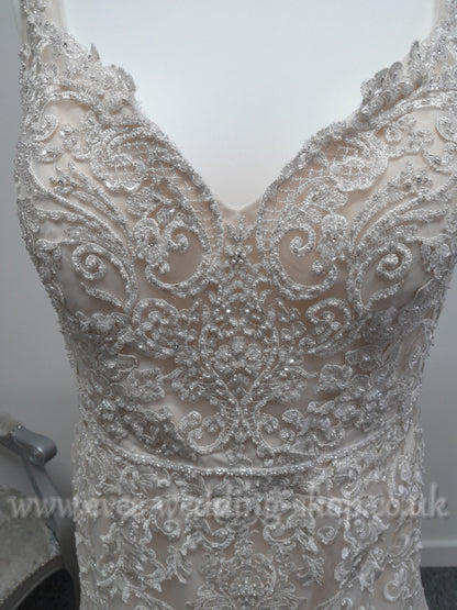 Victoria Kay ivory rum pink  tulle lace mermaid wedding dress UK 18