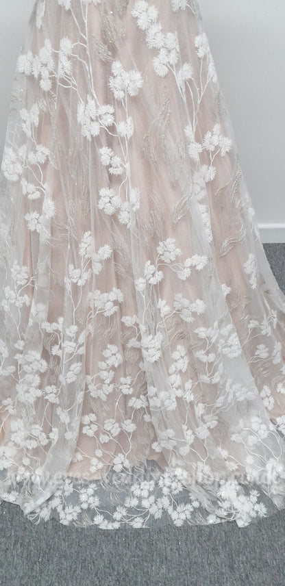 Charlotte Bridal ivory mocha glitter floral wedding dress with sleeves UK 10