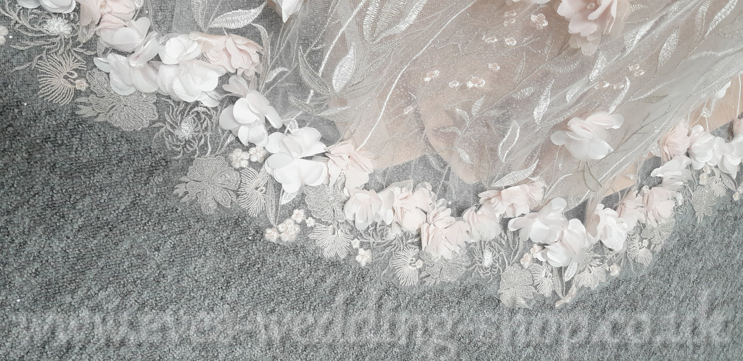 Charlotte Bridal off shoulder ivory mocha glitter 3D flowers wedding dress UK 8