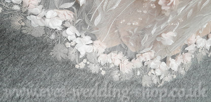 Charlotte Bridal off shoulder ivory mocha glitter 3D flowers wedding dress UK 8