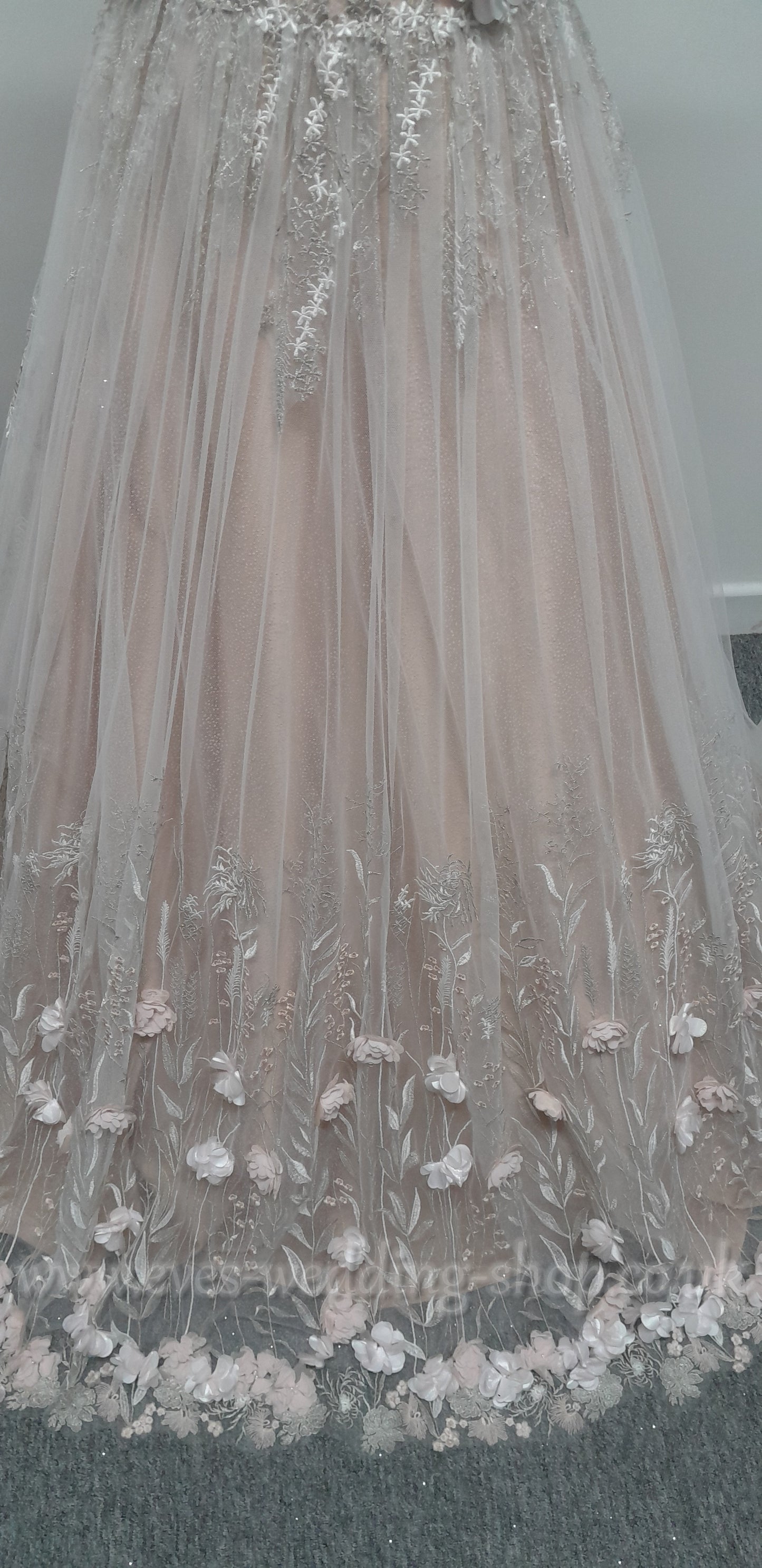 Charlotte Bridal off shoulder ivory mocha glitter 3D flowers wedding dress UK 8
