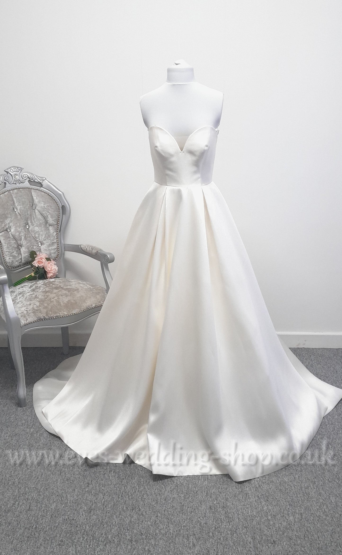 LJ mikado satin bardot wedding dress with pockets UK 10