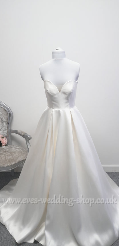 LJ mikado satin bardot wedding dress with pockets UK 10
