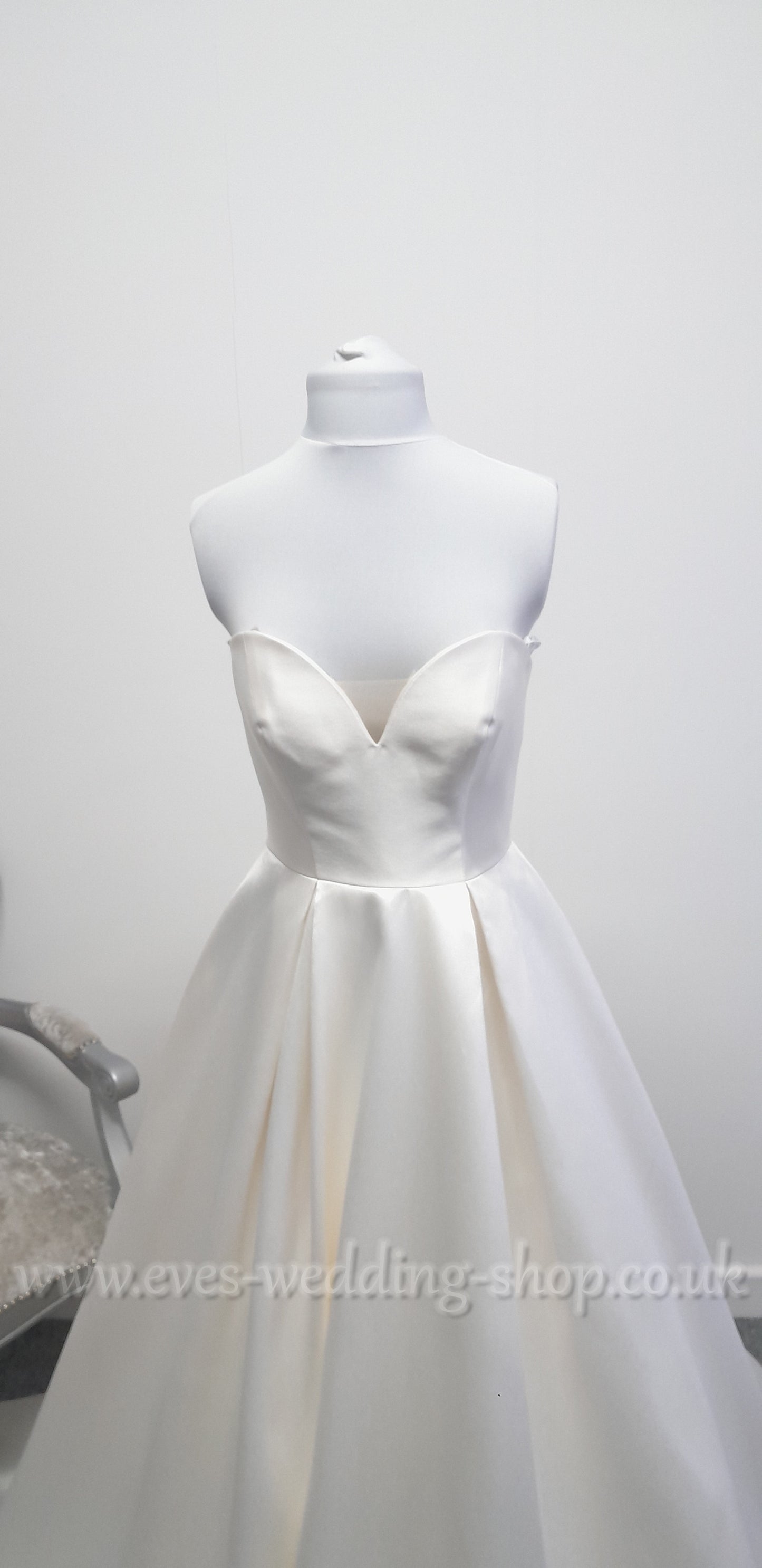 LJ mikado satin bardot wedding dress with pockets UK 10