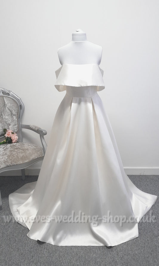LJ mikado satin bardot wedding dress with pockets UK 10