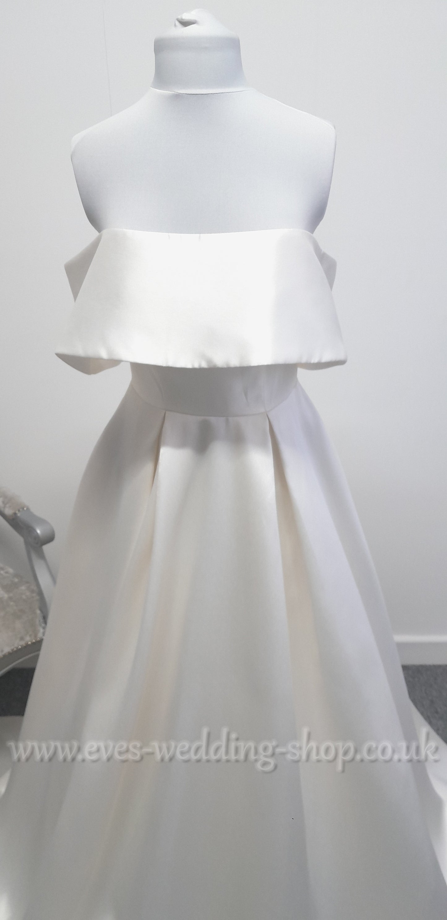 LJ mikado satin bardot wedding dress with pockets UK 10