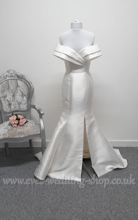 LJ mikado satin off shoulder wedding dress UK 10