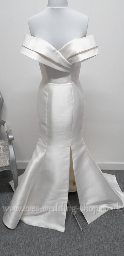 LJ mikado satin off shoulder wedding dress UK 10