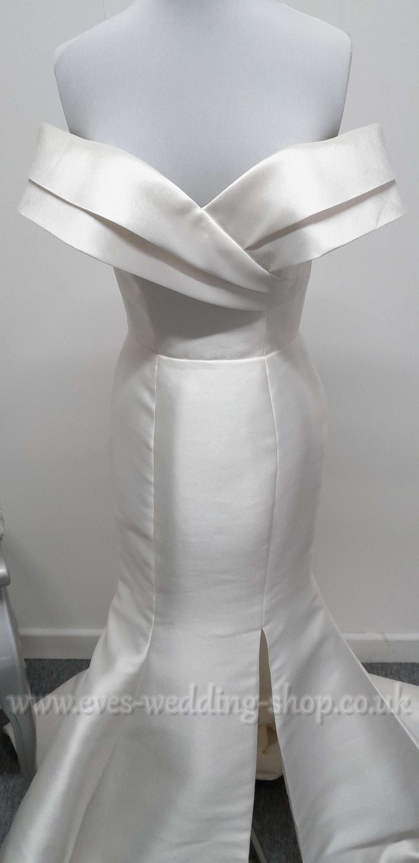 LJ mikado satin off shoulder wedding dress UK 10