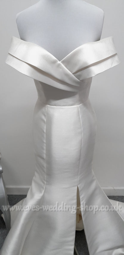 LJ mikado satin off shoulder wedding dress UK 10