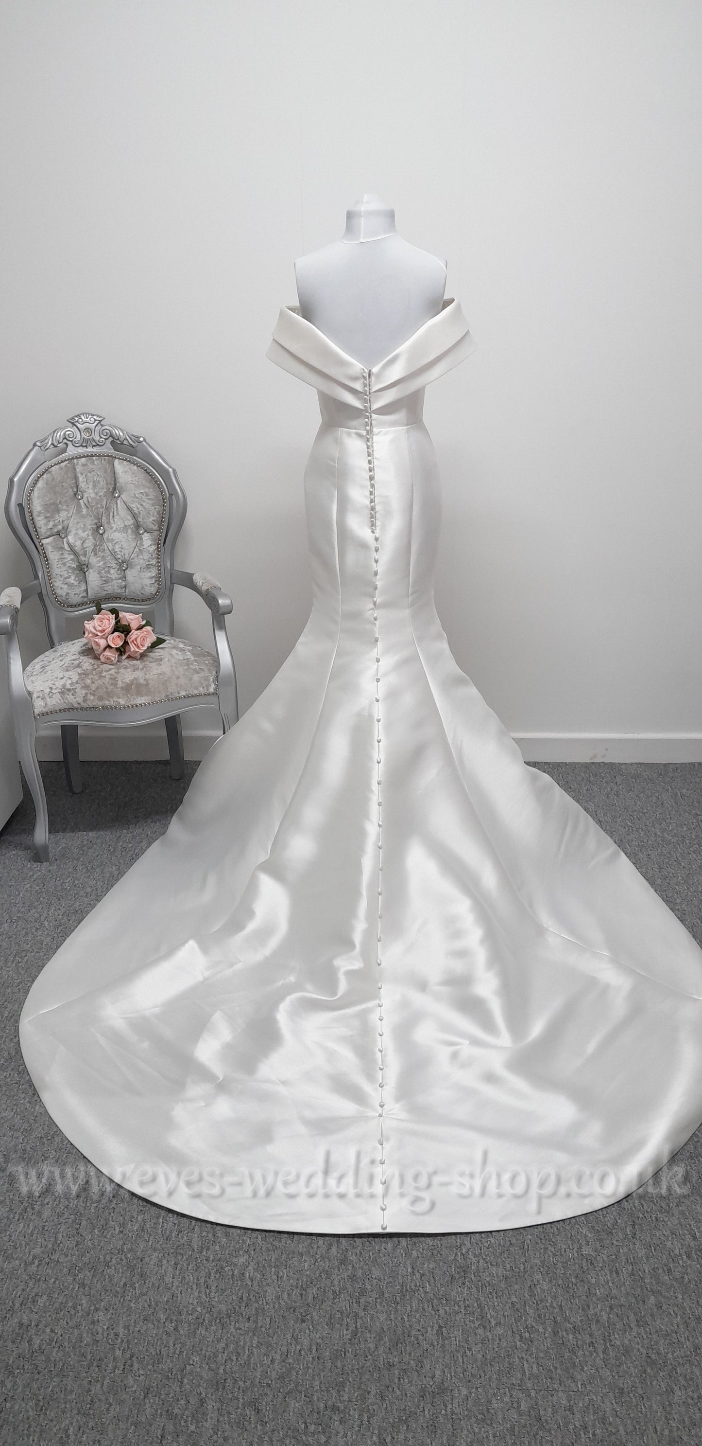 LJ mikado satin off shoulder wedding dress UK 10