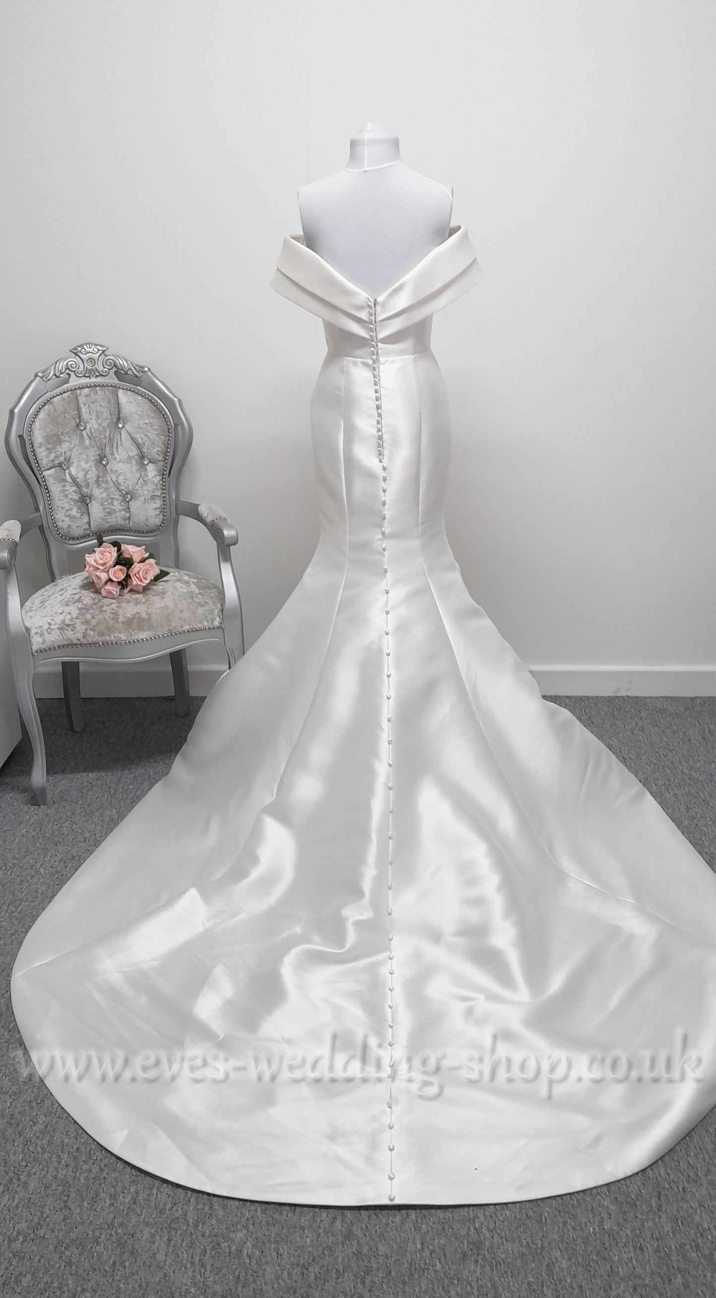 LJ mikado satin off shoulder wedding dress UK 10