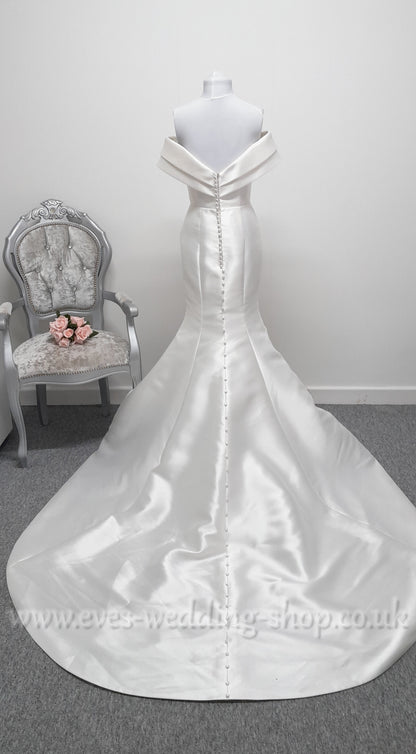 LJ mikado satin off shoulder wedding dress UK 10