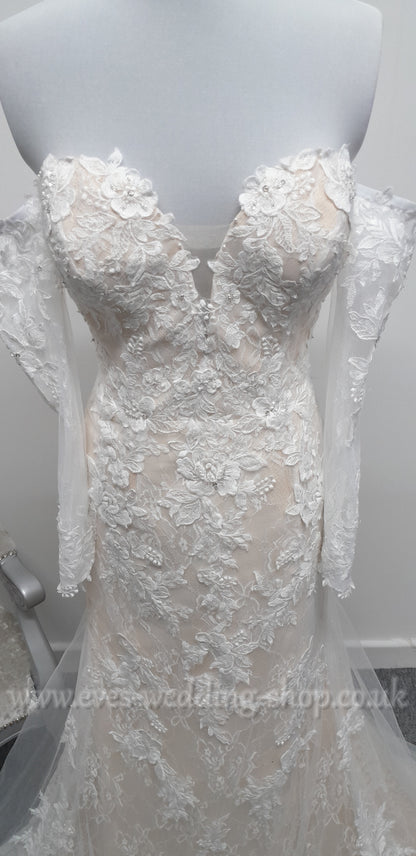LJ Bridal ivory/champagne lace wedding dress UK 10