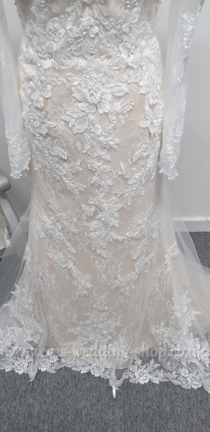 LJ Bridal ivory/champagne lace wedding dress UK 10