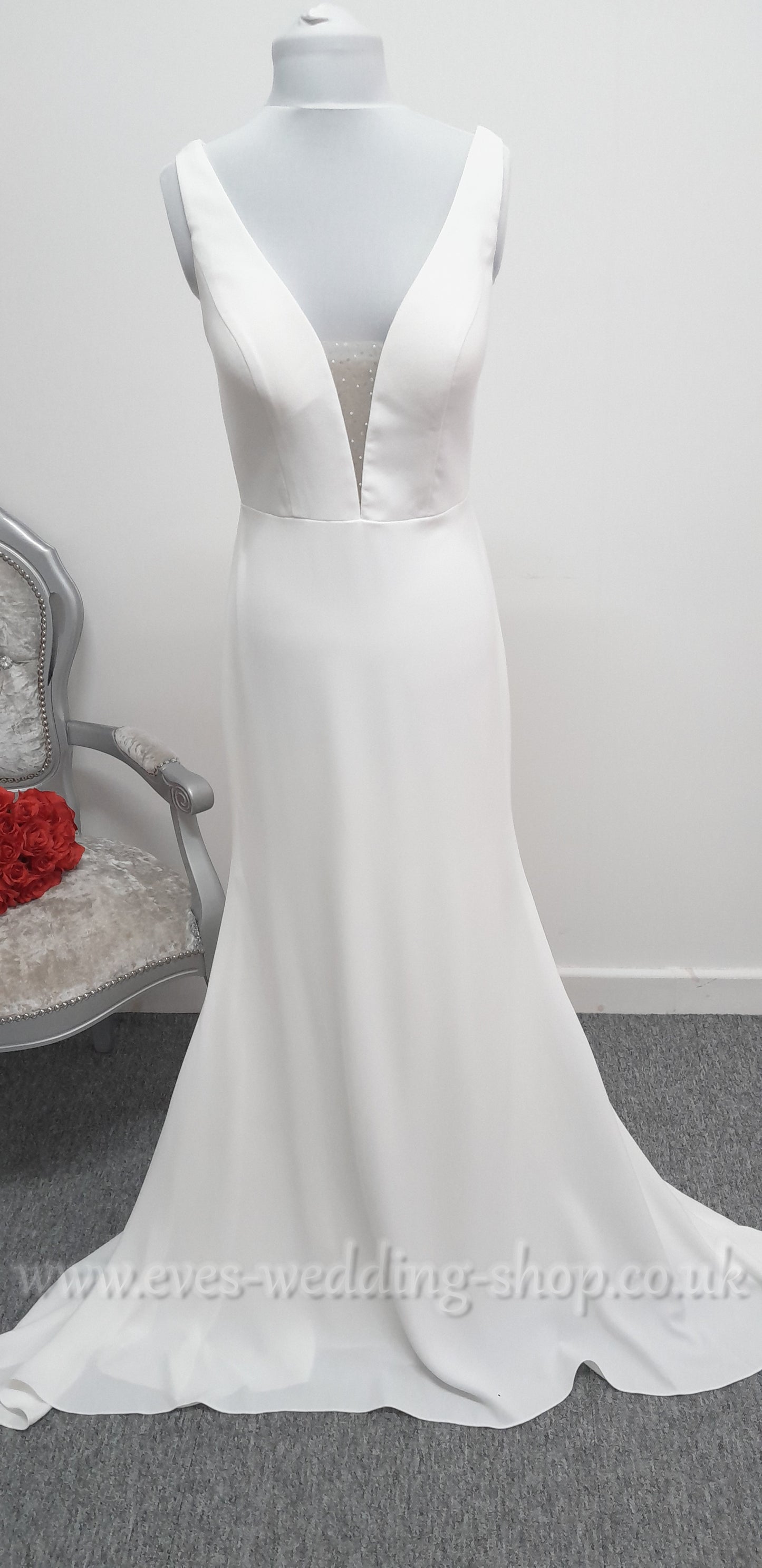 LJ Bridal ivory crepe wedding dress UK 10